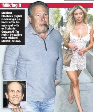  ?? ?? Stephen Cloobeck (right) is seeking a p.r. boost after his ugly spat with ex Stefanie Gurzanski (far right), by palling with Michael Milken (below). ‘Milk’ing it