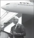  ?? LARRY MACDOUGAL, THE CANADIAN PRESS ?? WestJet CEO Gregg Saretsky speaks at the company’s annual meeting in Calgary on Tuesday.