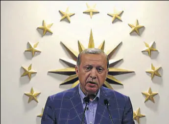  ?? REUTERS ?? Shape of things to come: Turkish President Recep Tayyip Erdogan addresses media on Sunday.