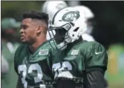  ?? SETH WENIG, FILE — ASSOCIATED PRESS ?? FILE - In this Monday, July 31, 2017 file photo, New York Jets’ safeties Marcus Maye, right, and Jamal Adams walk together during a NFL football training camp in Florham Park, N.J. The two rookie safeties are getting their feet wet in the NFL together...