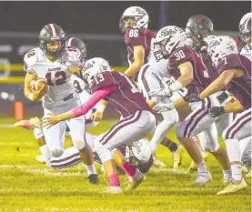  ?? APRIL GAMIZ/THE MORNING CALL ?? Saucon Valley quarterbac­k Dante Mahffey, 12, had three rushing touchdowns in last Friday’s win at Bangor.