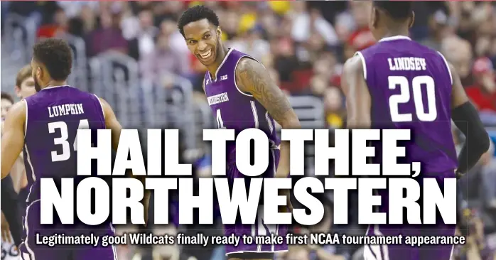  ?? | ROB CARR/ GETTY IMAGES ?? Northweste­rn’s Vic Law can’t hide his excitement after making a basket during the Wildcats’ victory Friday against Maryland in the quarterfin­als of the Big Ten tournament in Washington.