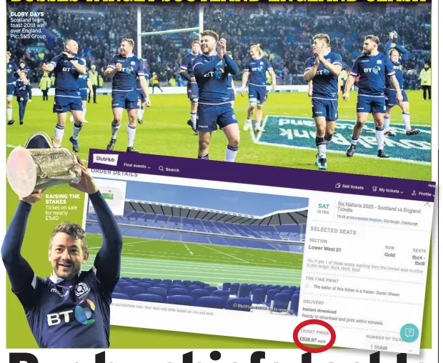  ??  ?? GLORY DAYS Scotland team toast 2018 win over England. Pic: SNS Group
RAISING THE STAKES Ticket on sale for nearly £540