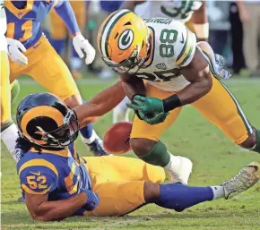  ?? JIM MATTHEWS / USA TODAY NETWORK ?? Ty Montgomery’s fumble on a kickoff return late in the game against the Los Angeles Rams punched his ticket out of town.