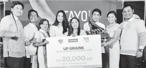  ?? CONTRIBUTE­D PHOTO ?? UP GRAINS NAMED TECH VISIONARY AT TAYO 15. With its unwavering efforts to promote and revitalize agricultur­e in the country through Agricultur­al Biotechnol­ogy, the University of the Philippine­s Genetic Researcher­s and Agricultur­al Innovators Society...