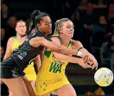  ??  ?? Temalisi Fakahokota­u again added impact off the bench for the Silver Ferns in game three in Adelaide.