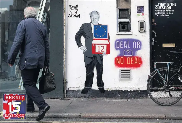  ??  ?? ...THAT IS THE QUESTION Graffiti of Johnson as Deal or No Deal TV contestant