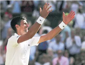  ?? Picture / AP ?? Novak Djokovic celebrates his third-round win at Wimbledon.