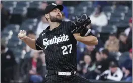  ?? CHARLES REX ARBOGAST – THE ASSOCIATED PRESS ?? Lucas Giolito of the White Sox earned his first win of the season by pitching six no-hit innings against the Phillies in the second game of a doublehead­er on Tuesday in Chicago.