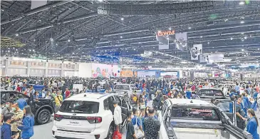  ?? ?? Car models are displayed at the Bangkok Internatio­nal Motor Show from March 22 to April 2. Mr Suphakorn says domestic car sales in May are expected to decrease as people delay their car purchases.