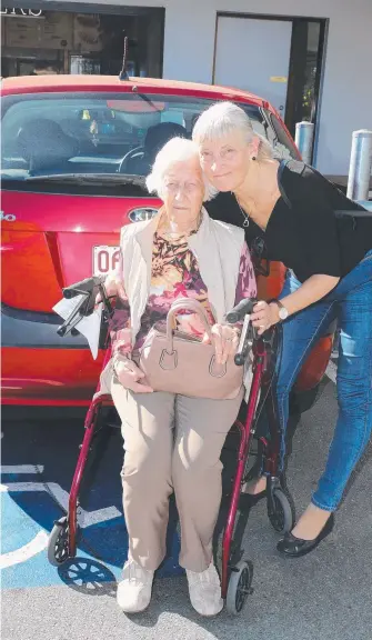  ?? Picture: RICHARD GOSLING ?? Biggera Waters has the worst rates of disabled parking space fines. Irene Bagnall and her mum Ausma Czyszek at Metro Market; (below) a car parked in a disabled bay at Harbour Town yesterday which was not displaying a disabled parking permit.