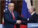  ?? Photograph: Jussi Nukari/Rex/Shuttersto­ck ?? Trump shakes hands with Putin after their conversati­on at the summit in Helsinki in 2018.
