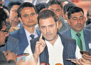  ?? PTI ?? Congress President Rahul Gandhi addresses the media during the Winter Session of Parliament in New Delhi on Tuesday.