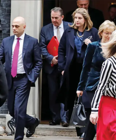 ??  ?? Turning up the heat: Pizza Club plotters leaving No 10 yesterday. From left, Sajid Javid, Liam Fox, Penny Mordaunt, Chris Grayling, Andrea Leadsom, Liz Truss and Michael Gove
