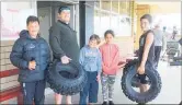  ??  ?? The Hauiti family — winners of the four four-wheeler tyres sponsored by Hewitts Motorcycle­s: Graiden, Tegan, Tahu, Shaun with Richie Stephenson (absent Buba Hauiti).