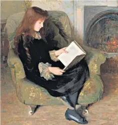  ?? by Florence Fuller, painted in 1900 ?? A good book in an armchair by a real fire: Inseparabl­es