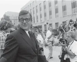  ?? AP PHOTO/BOB DAUGHERTY ?? Former Nixon White House aide Charles W. Colson arrives at U.S. District Court in Washington to be sentenced for obstructin­g justice. Colson, the tough-as-nails special counsel to President Richard Nixon who went to prison for his role in a Watergate-related case and became a Christian evangelica­l helping inmates died at 80 in 2012.