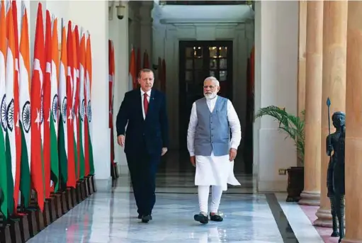  ??  ?? Prime Minister Narendra Modi with the President of the Republic of Turkey Recep Tayyip Erdogan at Hyderabad House in New Delhi on May 1, 2017