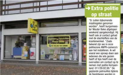  ?? FOTO ZAHRA BOUFKER ?? De politie onderzoekt of er een link is tussen de drie overvallen op de krantenzaa­k, Okay en Lidl in Leopoldsbu­rg.