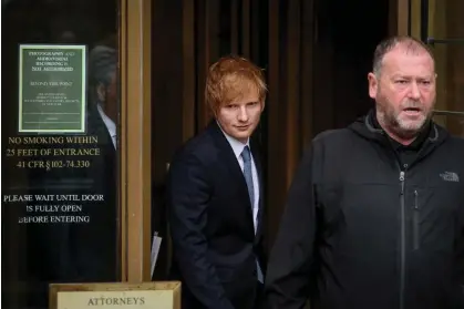  ?? ?? Ed Sheeran leaves Manhattan federal court on 25 April. He is accused of stealing material from Marvin Gaye’s Let’s Get It On. Photograph: Brendan McDermid/Reuters