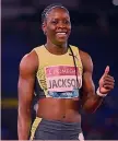  ?? GETTY ?? Che volata Shericka Jackson, 27 anni, 5 medaglie olimpiche