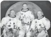  ??  ?? The Apollo 11 crew, left to right: Neil A. Armstrong, Commander; Michael Collins, Module Pilot; Edwin E. “Buzz” Aldrin, Lunar Module Pilot.