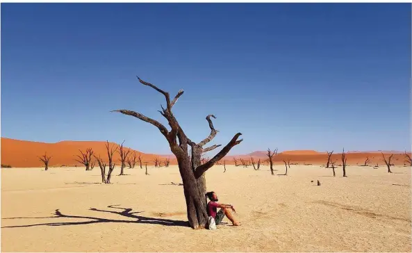  ?? FOTO: DANIEL KLESEN ?? Das Dead Vlei in Namibia hat den 28-jährigen Daniel besonders fasziniert. So eine Wüste habe er bisher noch nie gesehen, sagte der Weltenbumm­ler im Interview.