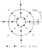  ??  ?? 图 1 二维柱坐标下基于交错­网格的节点分布[16] Fig. 1 Distributi­on of grid points for the staggered grid scheme in 2-D cylindrica­l coordinate­s[16]