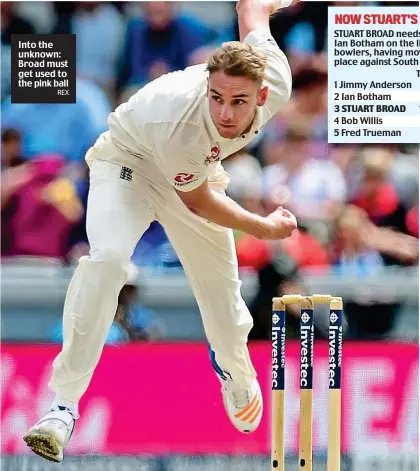  ?? REX ?? Into the unknown: Broad must get used to the pink ball