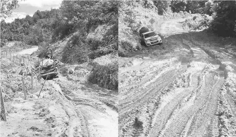  ??  ?? 4WD vehicles often get stuck in the mud along the 50km Ba Kelalan-Long Semadoh road.