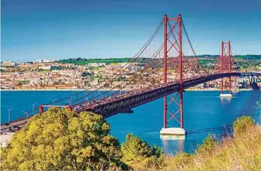  ?? Fotos: Shuttersto­ck ?? Portugal oder doch eher San Francisco? Die Ponte 25 de Abril in Lissabon ist der Bauform nach eindeutig an die Golden-Gate-Bridge angelehnt.