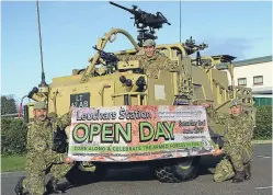  ?? Picture: Dougie Nicolson. ?? Cpl Ryan Mostert, station commander Lt Col Dominic Coombes and Trooper Colin Stevenson launch the open day.