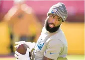  ?? ANDREW HARNIK/AP ?? Giants wide receiver Parris Campbell warms up before a game against the Washington Commanders on Nov. 19 in Landover, Maryland.