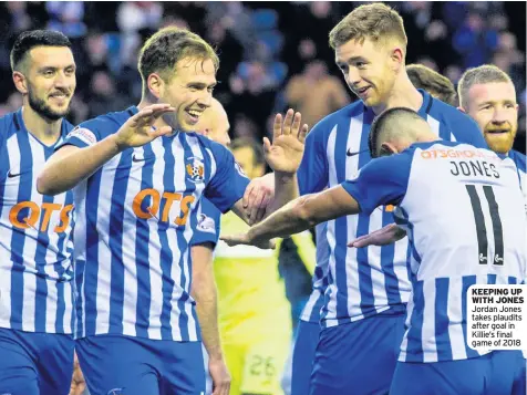  ??  ?? KEEPING UP WITH JONES Jordan Jones takes plaudits after goal in Killie’s final game of 2018