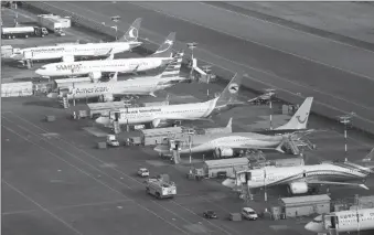  ?? -AP ?? An aerial photo shows several Boeing 737 MAX airplanes grounded at Boeing Field in Seattle, US.