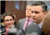  ?? PHOTO: ROBERT KITCHIN/STUFF ?? Green Party co-leaders Metiria Turei and James Shaw emerge from their weekly caucus yesterday to discuss the expulsion of two dissenting members.