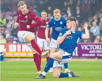  ?? ?? Arbroath’s Jack Hamilton strikes to put his side 2-1 ahead before the break