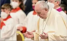  ?? Andrew Medichini / Associated Press ?? Pope Francis on Saturday blasted Catholics who, hewing to old-school versions of liturgy like the Latin Mass, have made an ideologica­l battlegrou­nd of the issue, decrying what he described as devil-inspired divisivene­ss in the church.