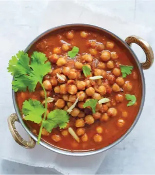  ??  ?? A serving of chana masala, made from chickpeas.