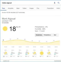  ??  ?? La météo Google est très rapide à obtenir et très complète. Il suffit de saisir Météo suivi du nom d’une ville.