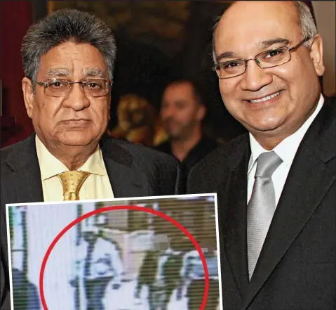  ??  ?? Friends: Joginder Sanger, above with Keith Vaz, who owns the Washington Hotel where Mr Vaz and an alleged male prostitute were pictured on CCTV, left