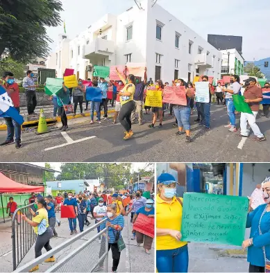  ?? FOTOS: M. VALENZUELA ?? PROTESTA. Los vendedores rodearon la municipali­dad ayer para exigir al alcalde que les permita trabajar en la parte que no se dañó. Durante una caminata pidieron el apoyo de los ciudadanos.