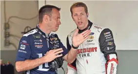  ?? JASEN VINLOVE, USA TODAY SPORTS ?? Brad Keselowski, right, lost 35 points; crew chief Paul Wolfe was suspended.