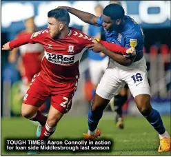  ?? ?? TOUGH TIMES: Aaron Connolly in action for loan side Middlesbro­ugh last season