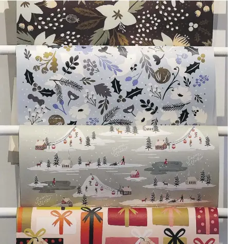  ??  ?? Interestin­g Christmas wrapping paper is available at Parcel+ Prose (10524-124 Street).
