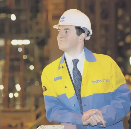  ??  ?? 0 George Osborne at Tata Steel, which put its UK operations up for sale – and divided the Tories on how to react