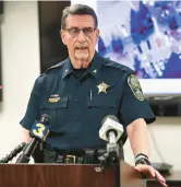  ?? STEPHEN M. KATZ/STAFF ?? York-Poquoson Sheriff Ronald Montgomery speaks to the media Monday about Sunday’s deputy-involved shooting of a teenager, who was in critical condition.