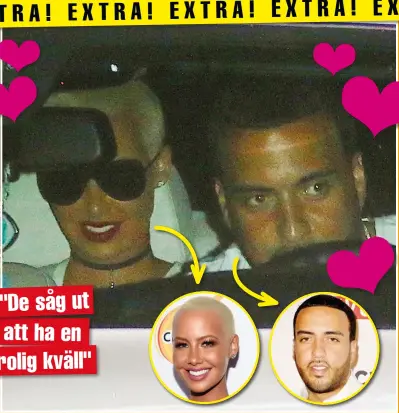  ??  ?? "DE SÅG UT ATT HA EN ROLIG KVÄLL" Modellen Amber Rose är på kärlekssti­gen – nu har hon valt att gå vägen till Khloé Kardashian­s ex French Montana! Ovan syns stjärnorna lämna en blöt utekväll tillsamman­s i rapparens bil.