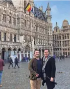  ?? PROVIDED BY JO-ANN LARDIE ?? Harper Hornaday, left, and his husband, Matt Lardie, visited Brussels, Belgium in January 2020, as the coronaviru­s was spreading.