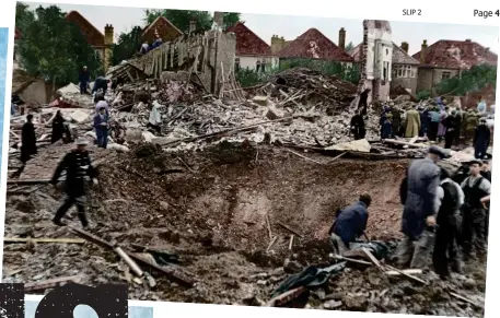  ??  ?? Devastatio­n: The crater after a V2 strike on Chiswick, West London. Inset left, WAAF officer Eileen Younghusba­nd